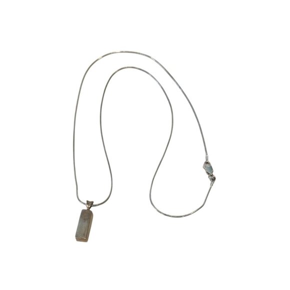 Sterling Silver Multi Gemstone Stone Pendant Necklace Rectangle 20" - Picture 4 of 6